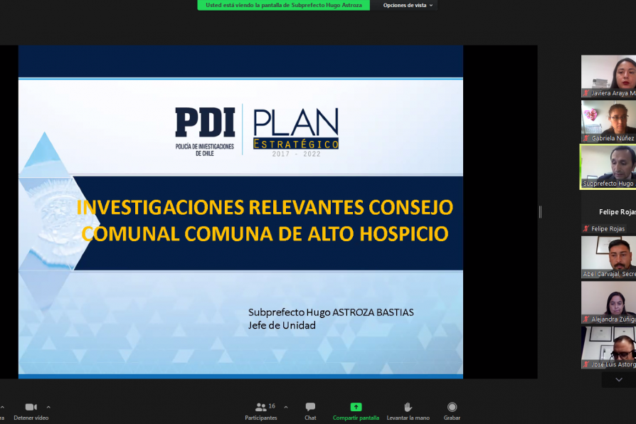 En Consejo Comunal de Seguridad Pública, PDI expuso acciones realizadas en Alto Hospicio